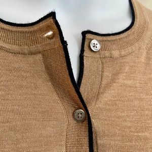 Banana Republic lightweight merino wool cardigan, camel with black trim, sz L